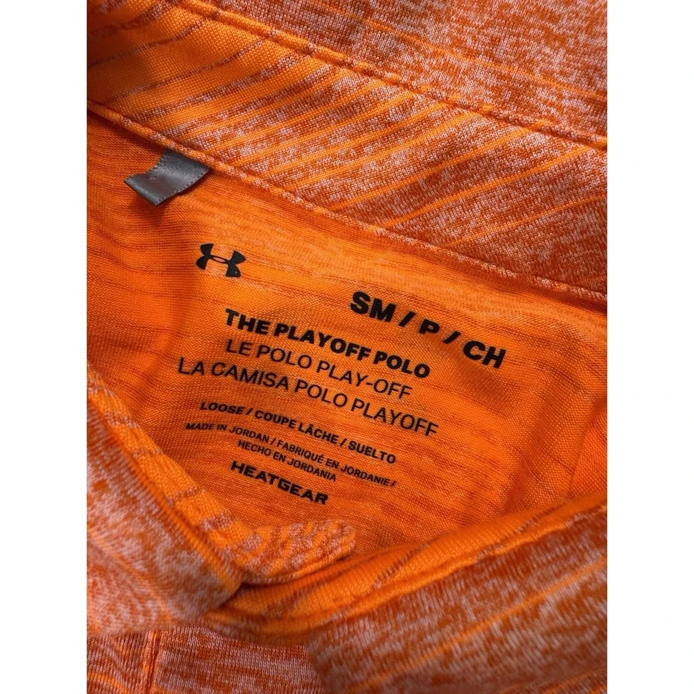 Under Armour The Playoff Polo Shirt Mens Small Orange Striped Loose Golf 1350210